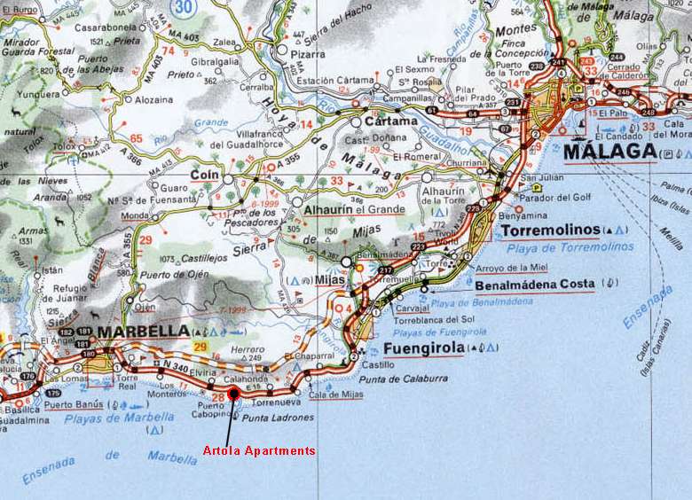 Costa del Sol map - Malaga to Marbella coastline